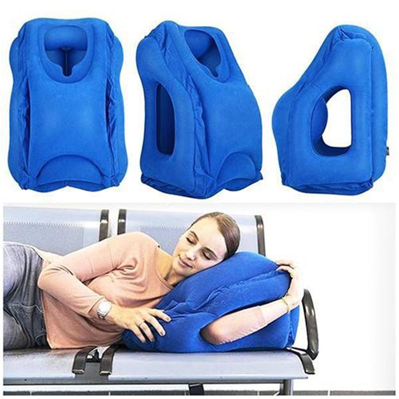 Inflatable Airplane Travel Pillow for Rest and Nap with Neck & Chin Support