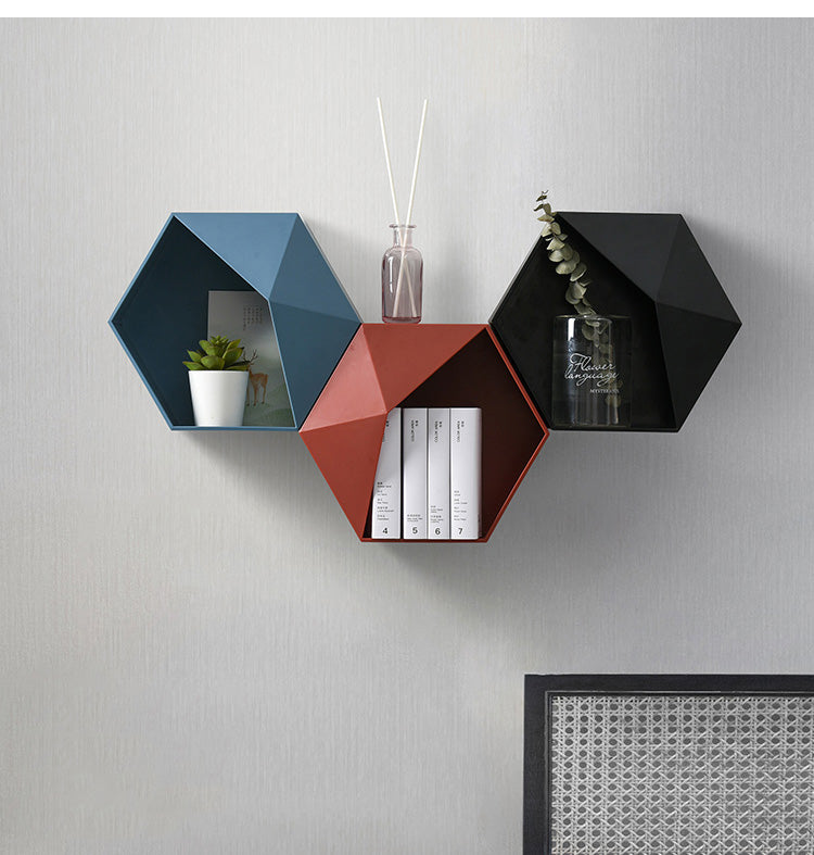 Nordic wall-mounted Geometric Punch-free Hexagon Decoration Shelf