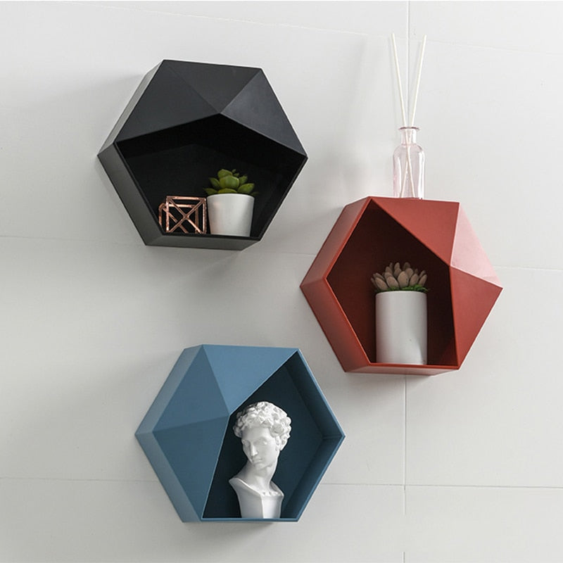 Nordic wall-mounted Geometric Punch-free Hexagon Decoration Shelf