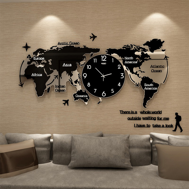 Large 3D Digital World Map Wall Clock