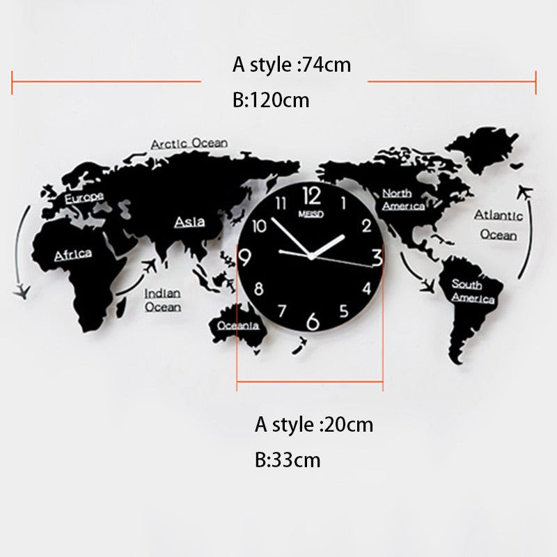 Large 3D Digital World Map Wall Clock