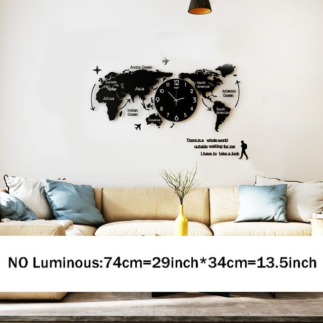 Large 3D Digital World Map Wall Clock