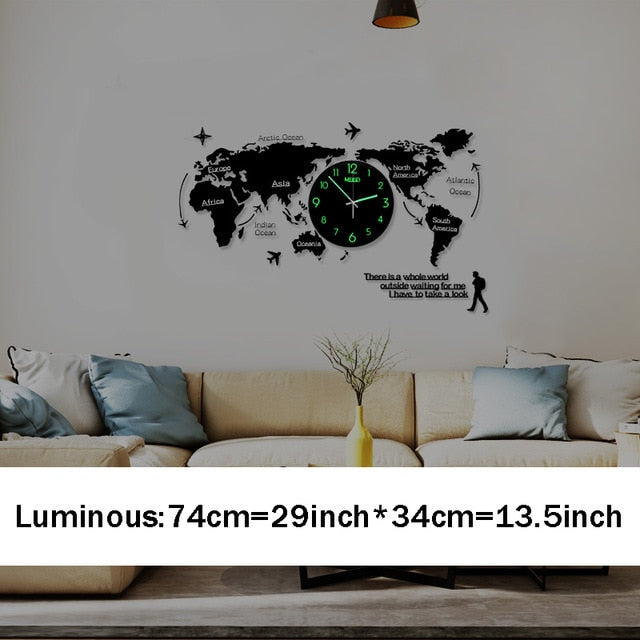 Large 3D Digital World Map Wall Clock